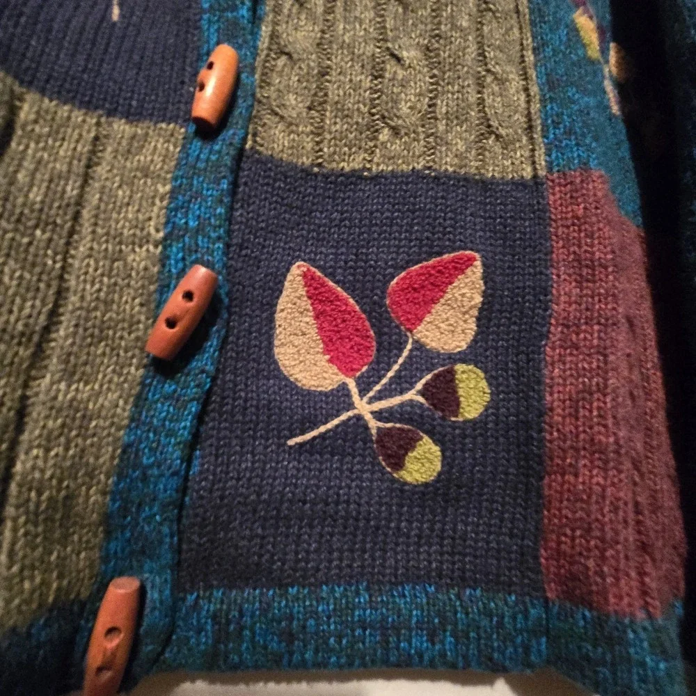 Vintage 90s Y2K Erika Embroidered Floral Cardigan Sweater Womens XL Toggles Boho - Picture 2 of 12